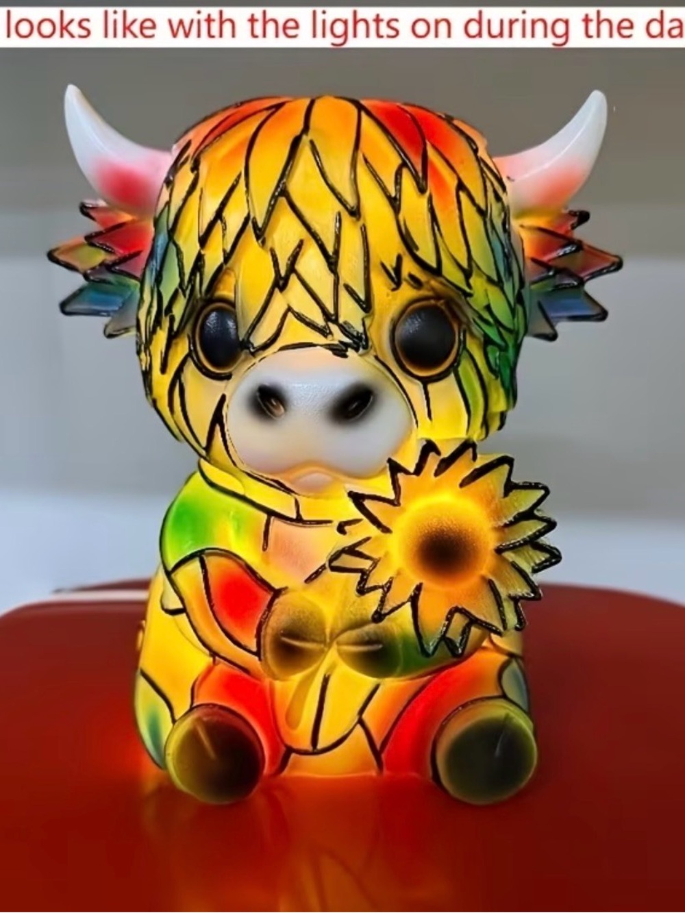 🌼🌼🌼BOGOHO🌼🌼🌼Stained Glass Highland Cow Lamp with Sunflower - Multicolor - Picture 5 of 8